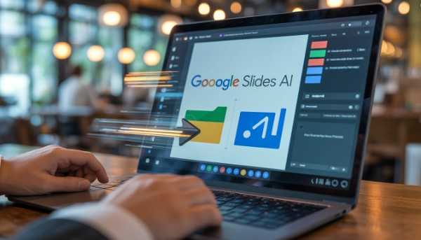 A female presenter standing on a stage in a large auditorium with an appreciative audience, showing a flawless AI-generated story on a massive screen.