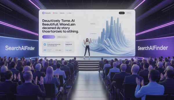 A split-screen illustration contrasting a person struggling with manual slide design on one side, and easily generating a perfect slide with an AI tool on the other.