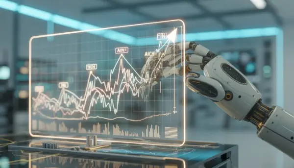 ): A young couple sitting at a table looking at a tablet screen showing an organized budget plan and a piggy bank with a dollar sign.