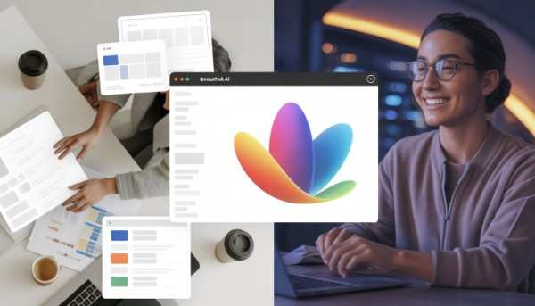 An executive team watching an AI dynamically generate a presentation chart on a large screen in a corporate setting in 2026.