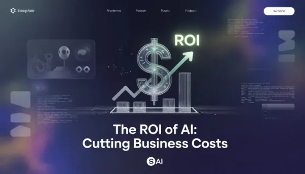 An infographic comparing old-style manual work vs. AI robot arm automation, showing a huge stopwatch icon with a "50% More Time Saved" text.