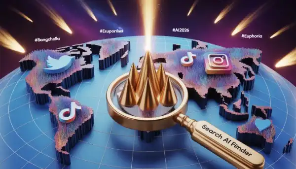 A content creator smiling and celebrating exponential social media growth with charts showing 'VIRAL' notifications on a curved monitor.