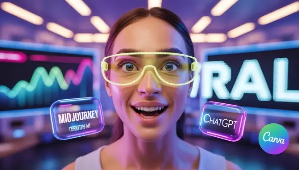 A conceptual 3D render of a global digital conversation map with an AI magnifying glass highlighting trending hashtags like #AI2026.