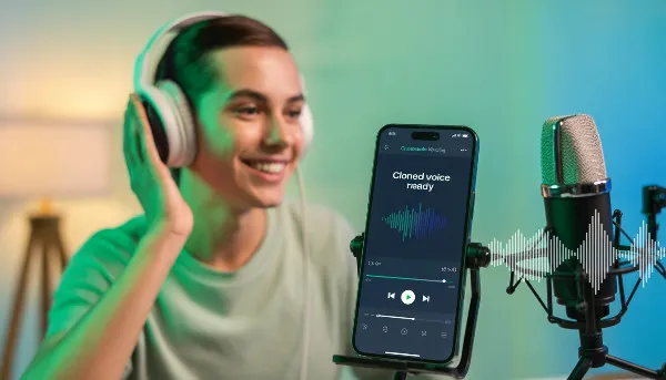 Creator using AI safely for voice cloning.